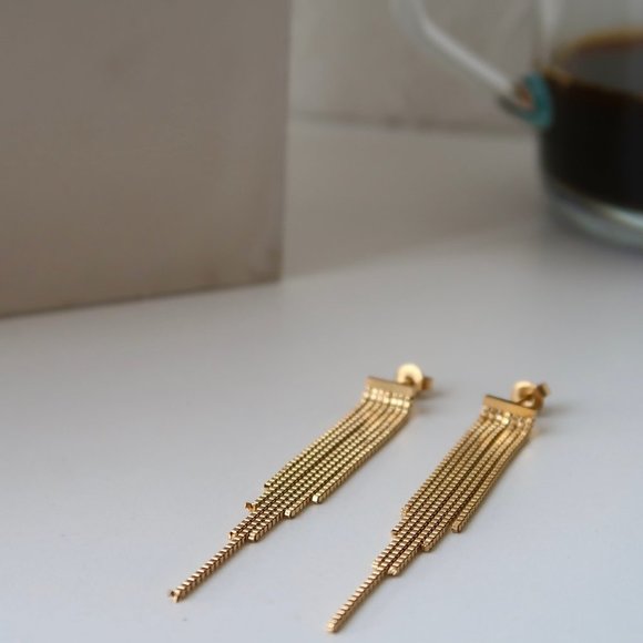 NEW 18K Gold Plated Tassel Chain Drop Earrings - Picture 4 of 6